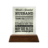World's Greatest Husband Glass Plaque